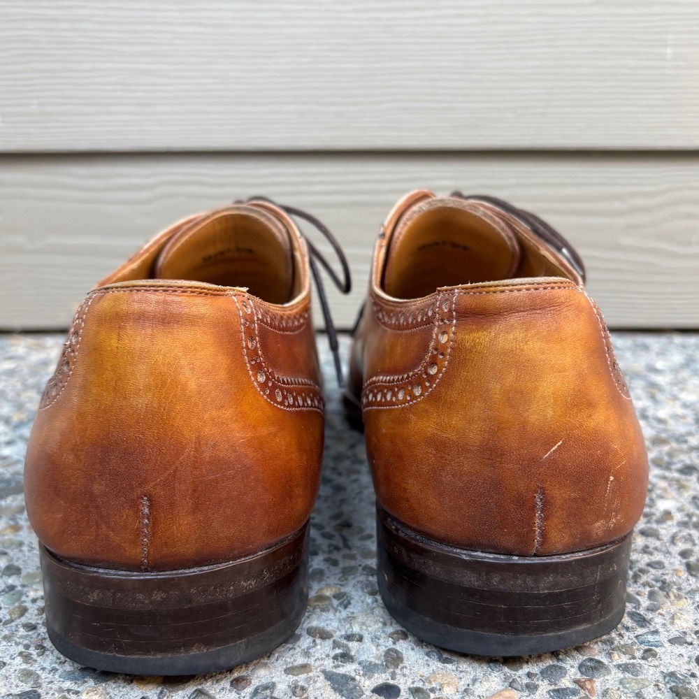 Magnanni 19099 Mens Cognac Hand Painted Leather Cap Toe Brogue Oxfords Size 11 M - Picture 8 of 10